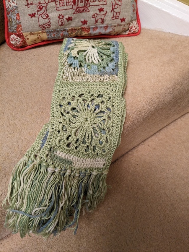 Crochet scarf started many years ago by Julie 